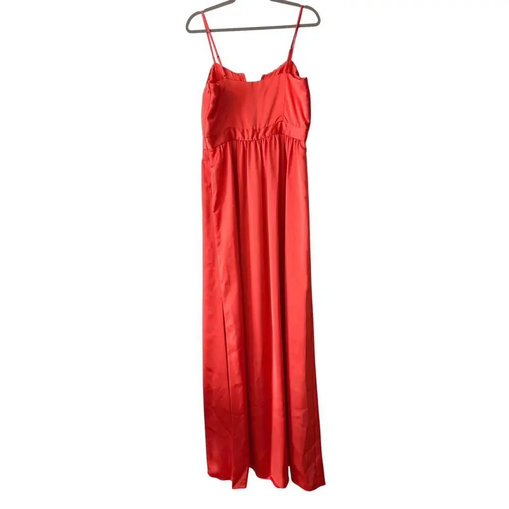 Ramy Brook Maxi Dress Size 12 Guava Coral Pink Satin Corset Plunge Neck Dress